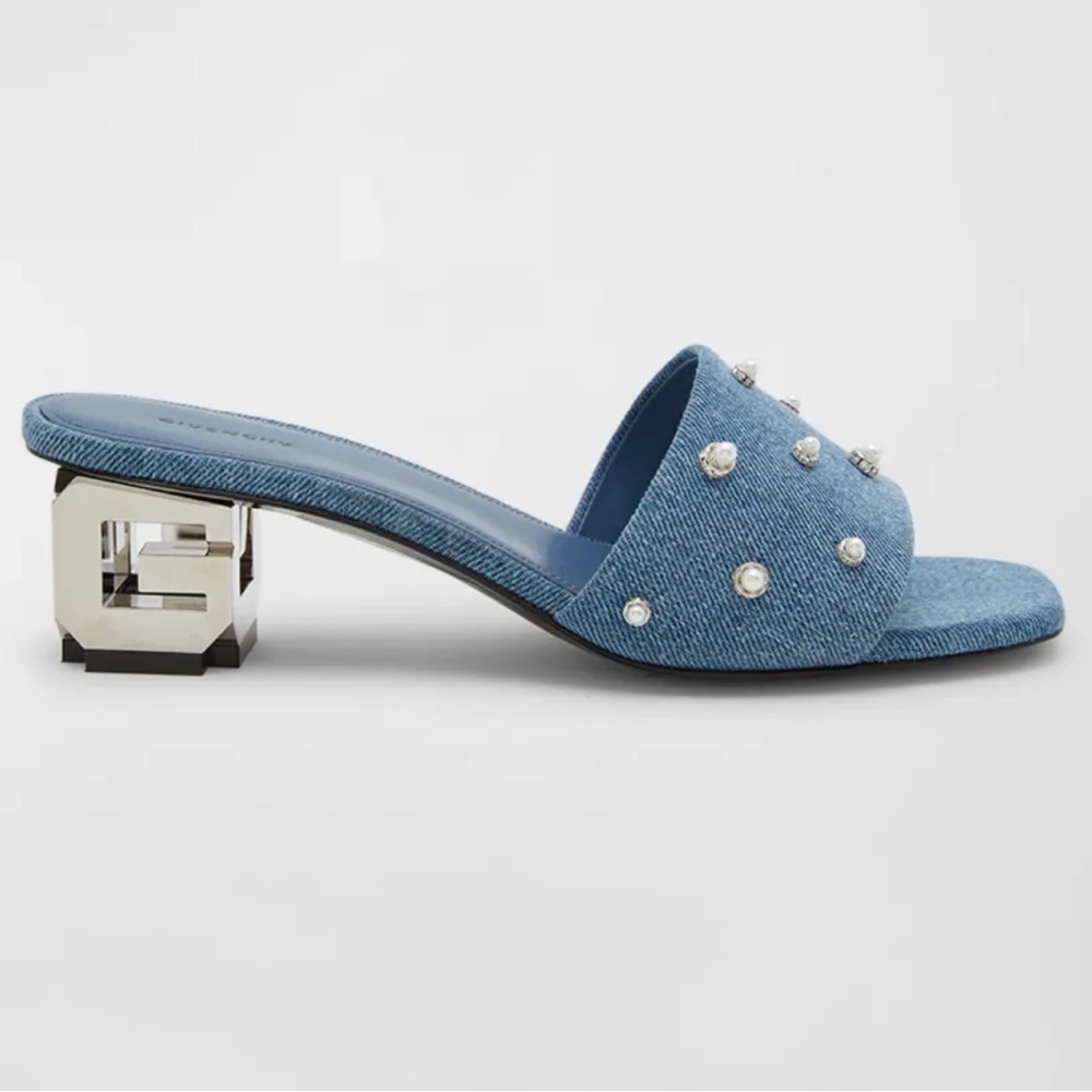 NEW Givenchy Denim G-Cube G logo kitten heel mules - Picture 1 of 16